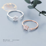 925 Silver Flower Plant CZ Ring Wedding Jewelry Gift