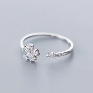 925 Silver Flower Plant CZ Ring Wedding Jewelry Gift