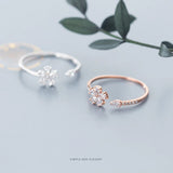 925 Silver Flower Plant CZ Ring Wedding Jewelry Gift