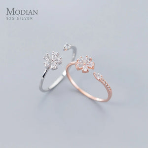 925 Silver Flower Plant CZ Ring Wedding Jewelry Gift