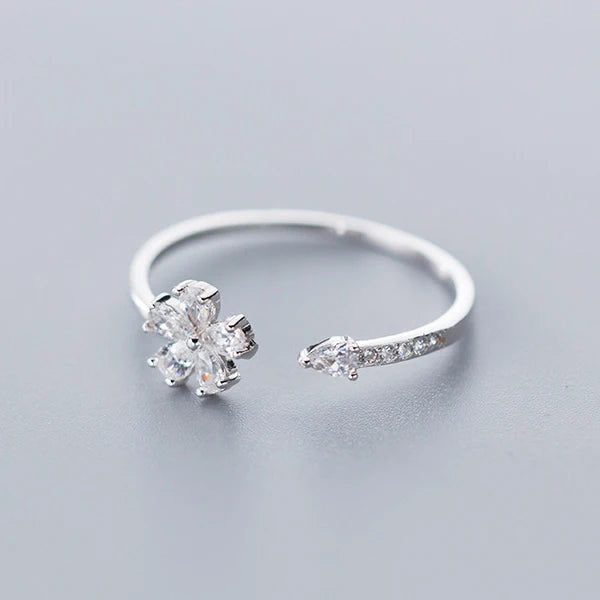 925 Silver Flower Plant CZ Ring Wedding Jewelry Gift