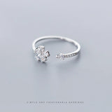 925 Silver Flower Plant CZ Ring Wedding Jewelry Gift