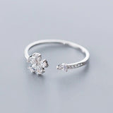 925 Silver Flower Plant CZ Ring Wedding Jewelry Gift