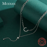 925 Silver Double Layer Zircon Moon Necklace Pendant
