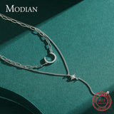925 Silver Double Layer Zircon Moon Necklace Pendant