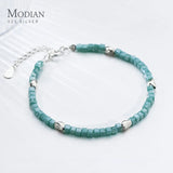 925 Silver Green Crystal Square Bracelet Adjustable Fine Party Jewelry