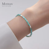 925 Silver Green Crystal Square Bracelet Adjustable Fine Party Jewelry
