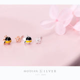 925 Silver Insect Bee Enamel Stud Earrings for Women