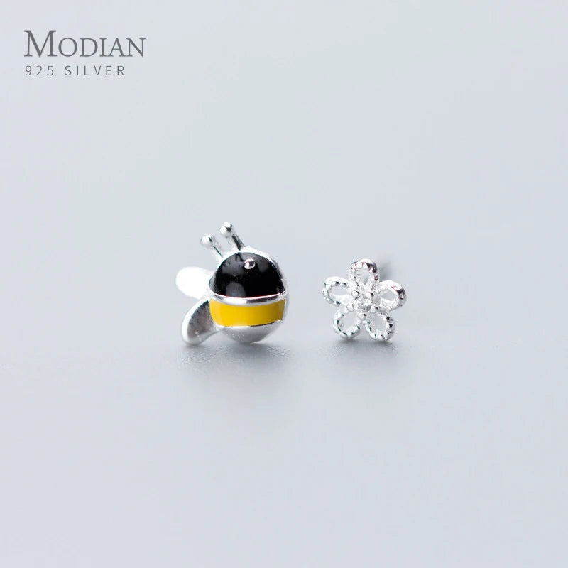 925 Silver Insect Bee Enamel Stud Earrings for Women