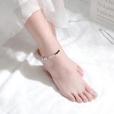 925 Silver Oval Tassel Anklet Women Bracelet Foot Chain
