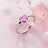 925 Silver Pink Opal Hearts Ring for Women Adjustable Open Finger Fine Jewelry