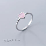 925 Silver Pink Opal Hearts Ring for Women Adjustable Open Finger Fine Jewelry
