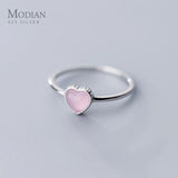 925 Silver Pink Opal Hearts Ring for Women Adjustable Open Finger Fine Jewelry