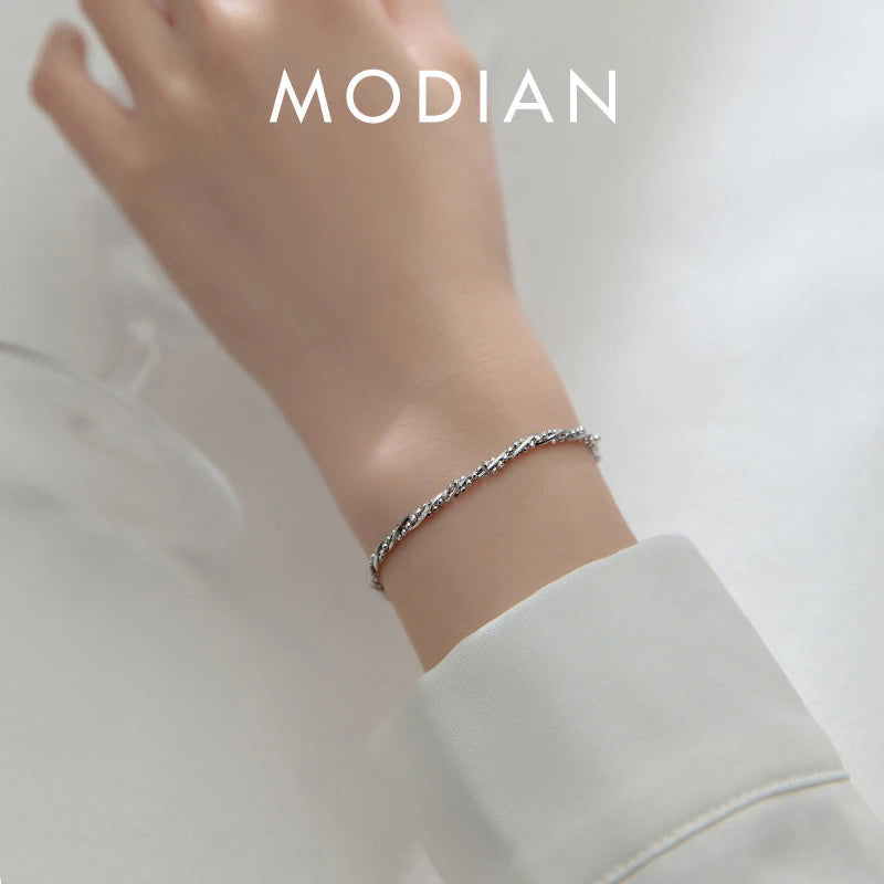 925 Silver Twisted Bead Bracelet Women Link Chain Party Jewelry