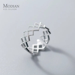 925 Sterling Silver Geometric Hollow Out Square Ring for Women