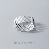 925 Sterling Silver Geometric Hollow Out Square Ring for Women