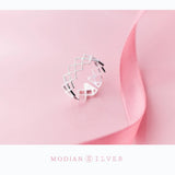 925 Sterling Silver Geometric Hollow Out Square Ring for Women
