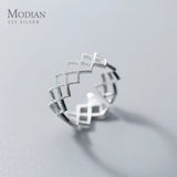 925 Sterling Silver Geometric Hollow Out Square Ring for Women