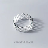 925 Sterling Silver Geometric Hollow Out Square Ring for Women