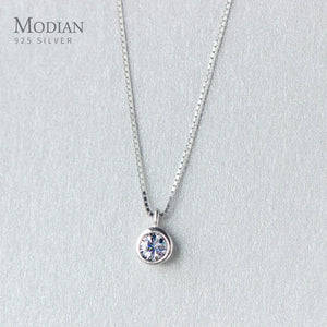 Round CZ Sterling Silver Pendant Necklace Women Wedding Jewelry Gift
