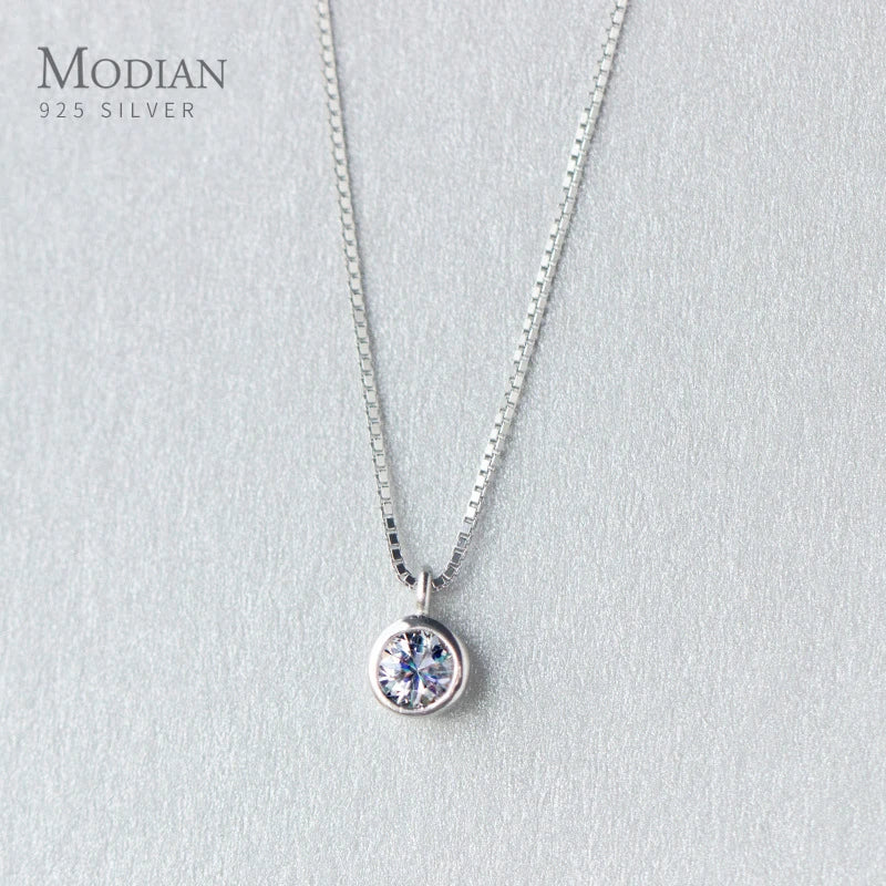 Round CZ Sterling Silver Pendant Necklace Women Wedding Jewelry Gift