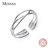 Geometric Three-Layer Line Ring 925 Sterling Silver Open Abjustable Finger Rings