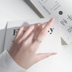 Geometric Three-Layer Line Ring 925 Sterling Silver Open Abjustable Finger Rings