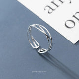 Geometric Three-Layer Line Ring 925 Sterling Silver Open Abjustable Finger Rings