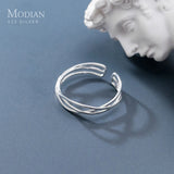 Geometric Three-Layer Line Ring 925 Sterling Silver Open Abjustable Finger Rings