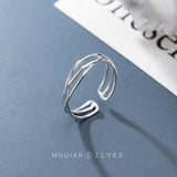 Geometric Three-Layer Line Ring 925 Sterling Silver Open Abjustable Finger Rings