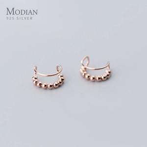 925 Silver Stackable Beads C-Shape Clips Earrings