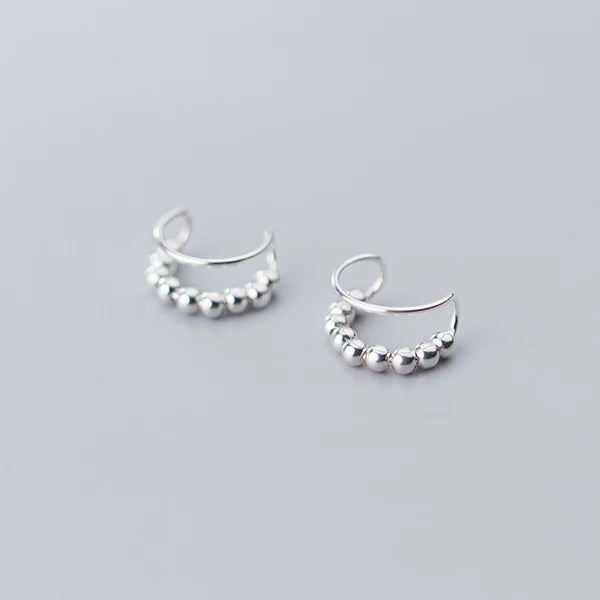 925 Silver Stackable Beads C-Shape Clips Earrings