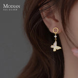 925 Silver Butterfly Shell Dangle Earrings Asymmetrical Drop Women Jewelry