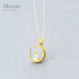 Crescent Rabbit Sterling Silver Necklace