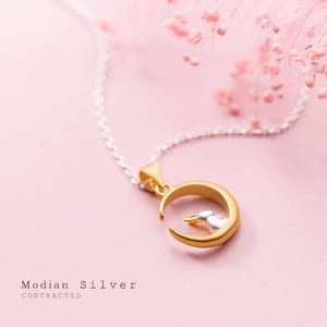 Crescent Rabbit Sterling Silver Necklace