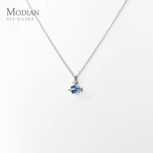 Gradient Crystal 925 Silver Planet Pendant Link Chain Necklace