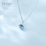 Gradient Crystal 925 Silver Planet Pendant Link Chain Necklace