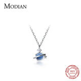 Gradient Crystal 925 Silver Planet Pendant Link Chain Necklace