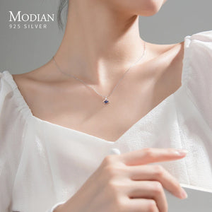 Gradient Crystal 925 Silver Planet Pendant Link Chain Necklace