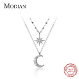 925 Silver Zircon Stackable Star Moon Pendant Necklace