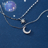 925 Silver Zircon Stackable Star Moon Pendant Necklace