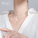 925 Silver Zircon Stackable Star Moon Pendant Necklace