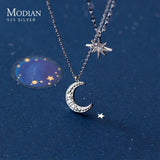 925 Silver Zircon Stackable Star Moon Pendant Necklace