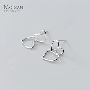 925 Silver Romantic Heart Ear Studs Charm Earrings