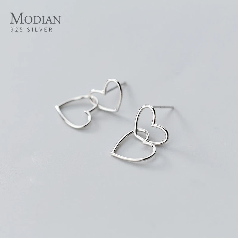 925 Silver Romantic Heart Ear Studs Charm Earrings