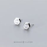 925 Silver Hexagon CZ Stud Earrings Women's Minimalist Ear Jewelry