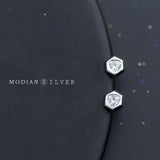 925 Silver Hexagon CZ Stud Earrings Women's Minimalist Ear Jewelry
