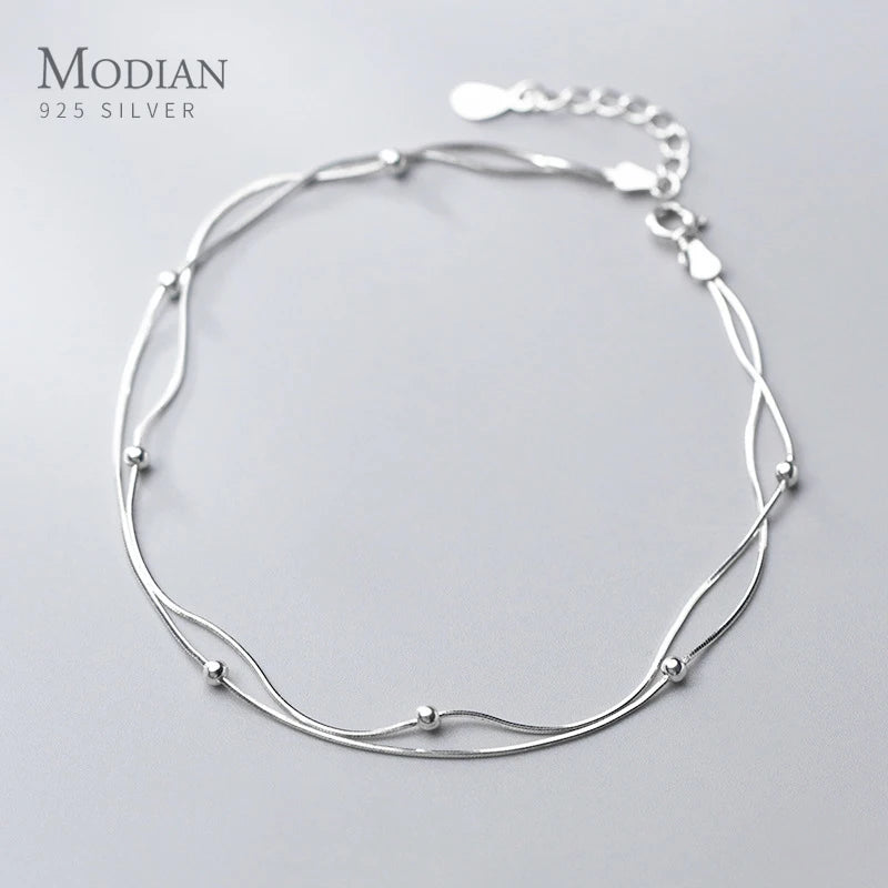 Double Layer Snake Chain Anklet w/ Heart Clasp