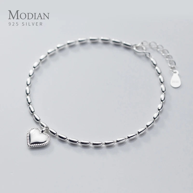 925 Silver Heart Bracelet for Women Adjustable Chain Fine Jewelry
