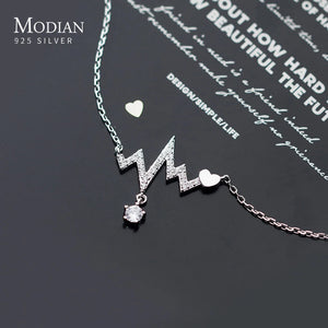 925 Silver Zircon Heartbeat Pendant Necklace for Women